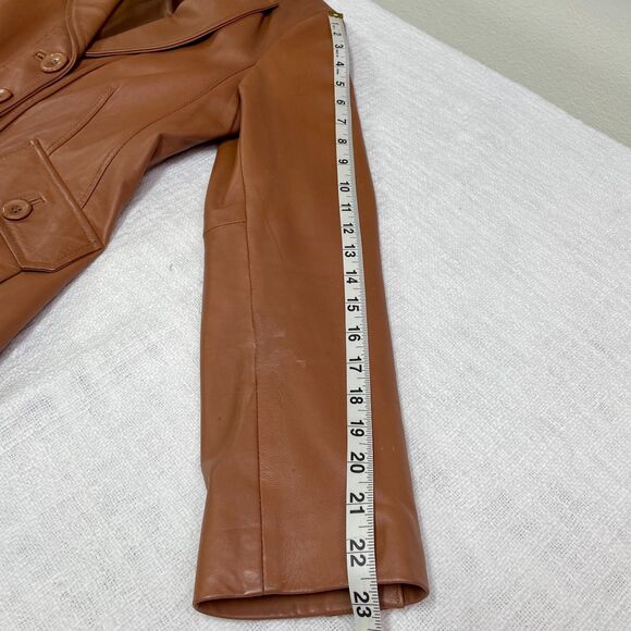Guess Leather Jacket Small 70s Style Brown Camel Leather Jacket Size Small Guess - Picture 15 of 16